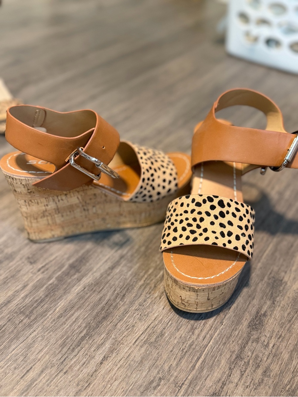 Wedge Sandal with Cork Platform in Tan and Leopard